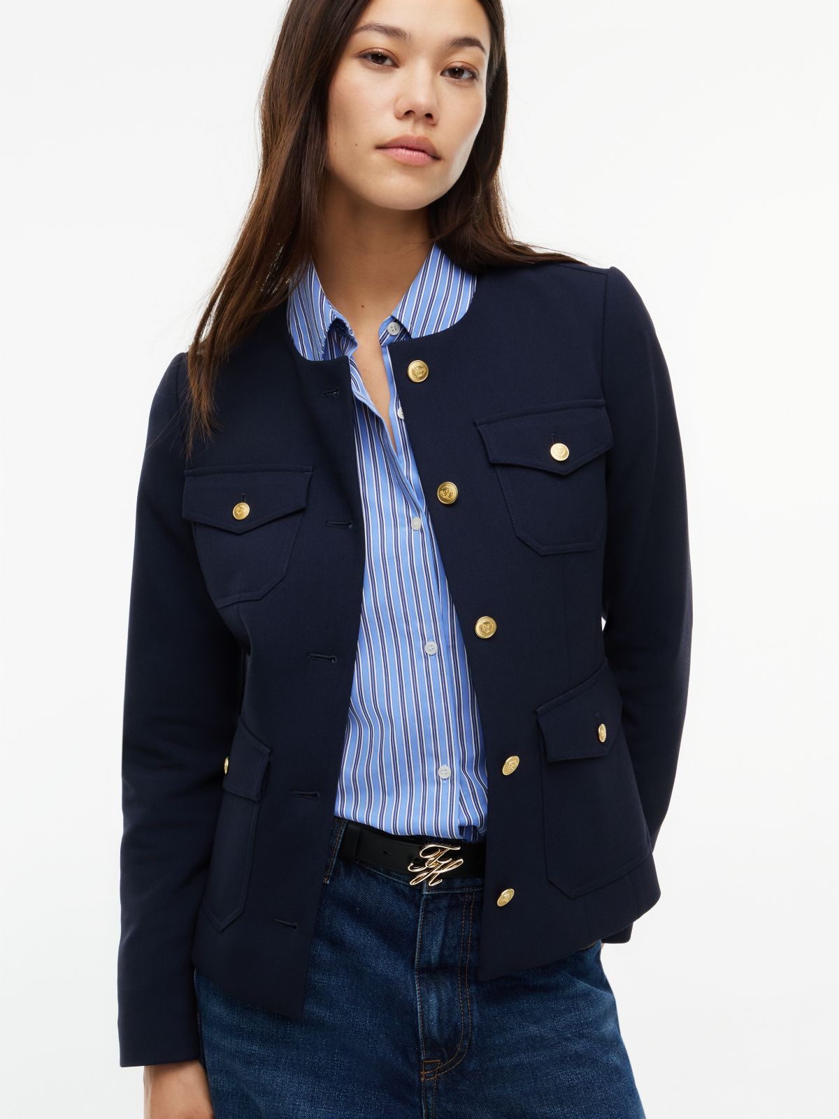 Slim Fit Ponte Multi-Pocket Jacket — Navy