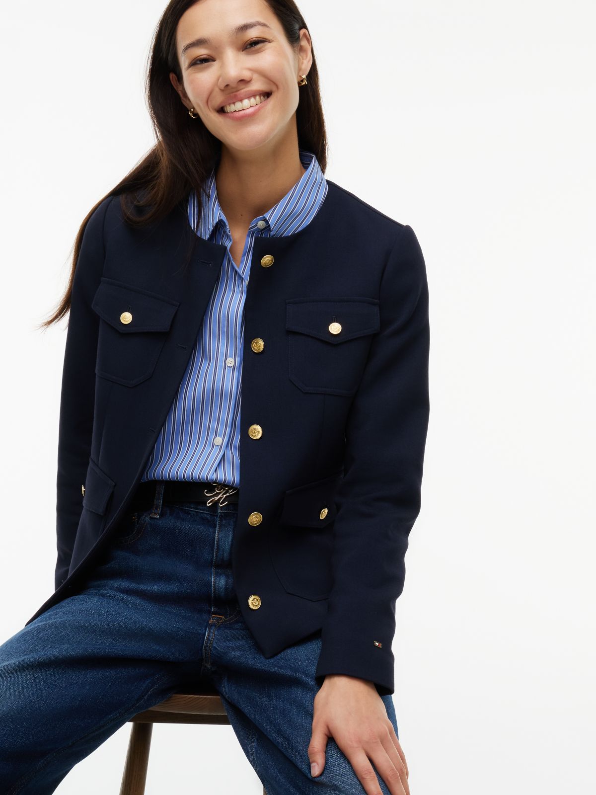 Slim Fit Ponte Multi-Pocket Jacket — Navy