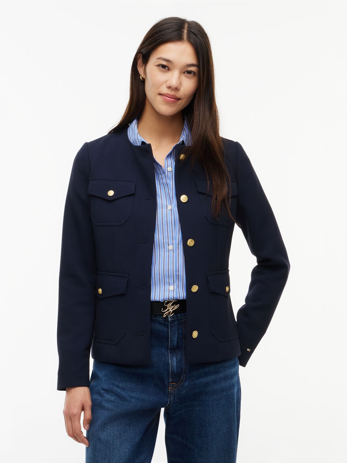 Slim Fit Ponte Multi-Pocket Jacket — Navy