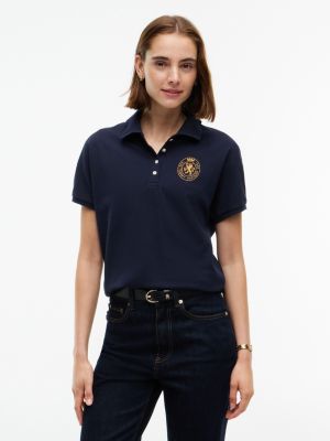 Regular Fit Embroidered Crest Polo, Navy Blue