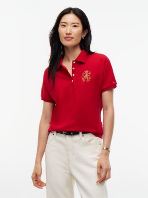 Regular Fit Embroidered Crest Polo, Medium Red