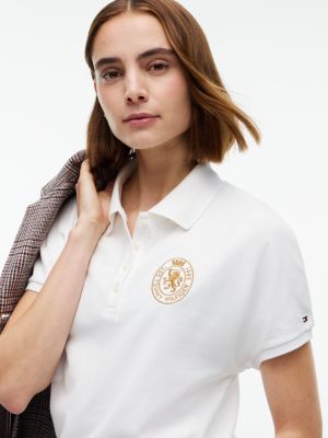 Женское поло Tommy Hilfiger Regular Fit Embroidered Crest Polo, цвет: Экрю — фото 3