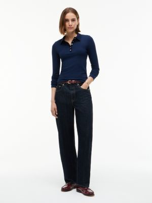 Женское поло Tommy Hilfiger Slim Fit Gold-Button Rib-Knit Polo, цвет: Тёмный синий — фото 2