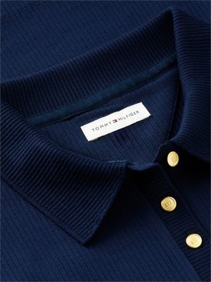 Женское поло Tommy Hilfiger Slim Fit Gold-Button Rib-Knit Polo, цвет: Тёмный синий — фото 6