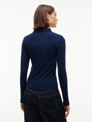 Женское поло Tommy Hilfiger Slim Fit Gold-Button Rib-Knit Polo, цвет: Тёмный синий — фото 4