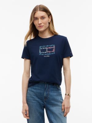 Relaxed Fit Floral Flag Logo T-Shirt, Dark Blue