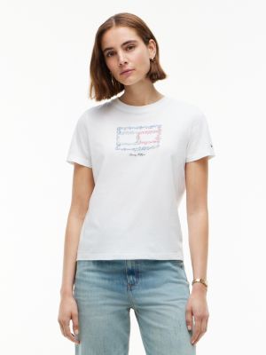 Relaxed Fit Floral Flag Logo T-Shirt, Ecru