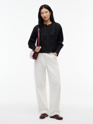 Женская рубашка Tommy Hilfiger Lace-Trim Poplin, цвет: Чёрный — фото 2