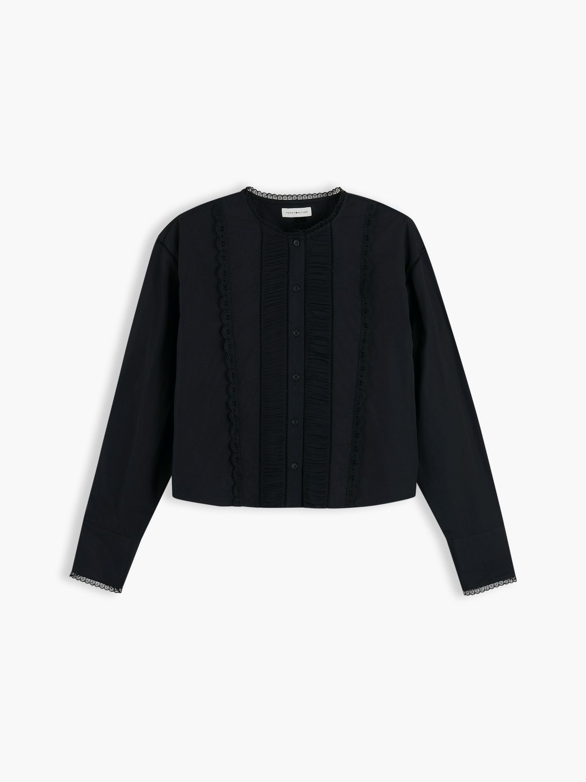 Lace-Trim Poplin Shirt — Black