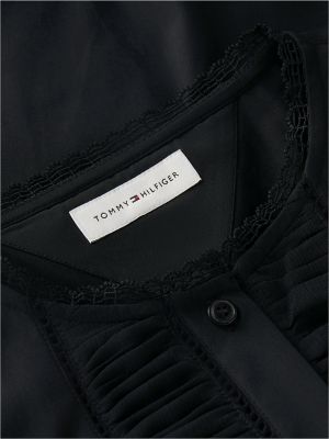 Женская рубашка Tommy Hilfiger Lace-Trim Poplin, цвет: Чёрный — фото 6