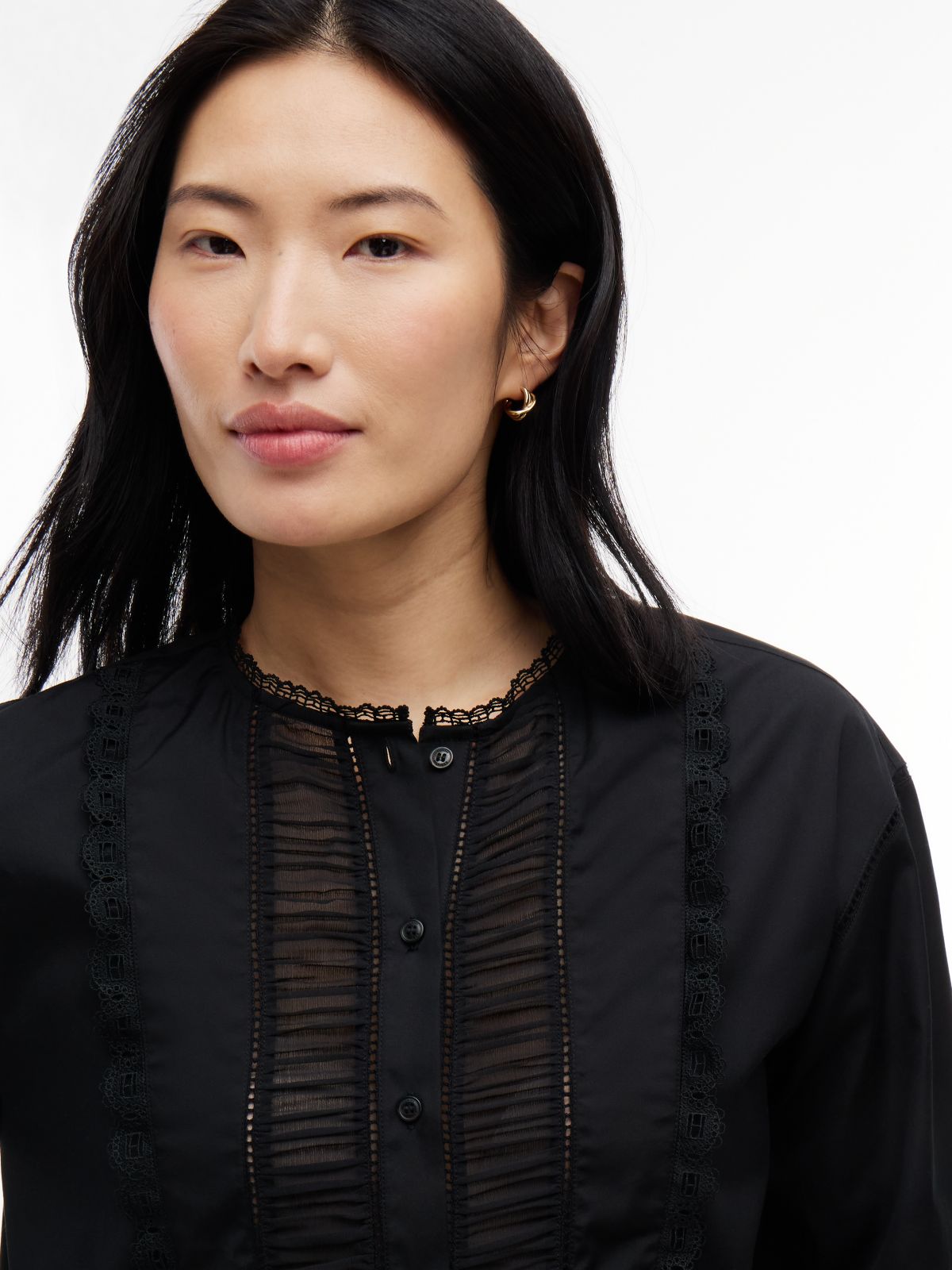 Lace-Trim Poplin Shirt — Black