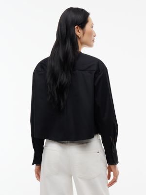 Женская рубашка Tommy Hilfiger Lace-Trim Poplin, цвет: Чёрный — фото 4