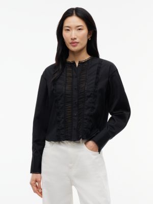 Lace-Trim Poplin Shirt, Black