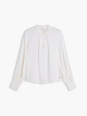Женская блузка Tommy Hilfiger Regular Fit Collarless Blouse, цвет: Слоновая кость шёлковый — фото 5