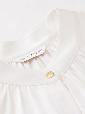 Женская блузка Tommy Hilfiger Regular Fit Collarless Blouse, цвет: Слоновая кость шёлковый — фото 6