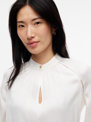 Женская блузка Tommy Hilfiger Regular Fit Collarless Blouse, цвет: Слоновая кость шёлковый — фото 3