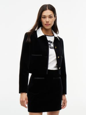 Boxy Fit Velvet Lady Jacket, Black