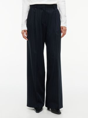 Pleated Stretch Twill Wide Leg Pant, Navy Pinstripe