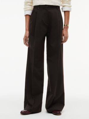 Pleated Stretch Twill Wide Leg Pant, Chocolate