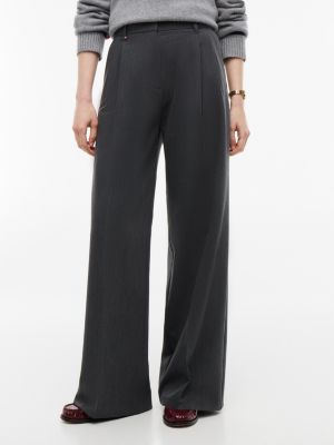 Pleated Stretch Twill Wide Leg Pant, Medium Grey Heather