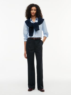Pleated Stretch Twill Straight Leg Pant, Navy Pinstripe