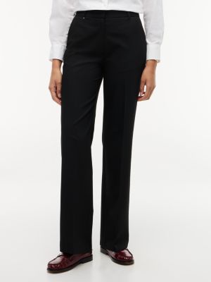 Pleated Stretch Twill Straight Leg Pant, Black