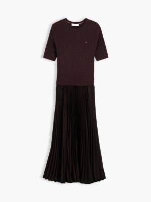 Женское платье Tommy Hilfiger Mixed-Media Pleated Midi, цвет: Шоколадный — фото 5
