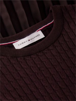 Женское платье Tommy Hilfiger Mixed-Media Pleated Midi, цвет: Шоколадный — фото 6