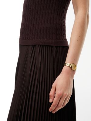 Женское платье Tommy Hilfiger Mixed-Media Pleated Midi, цвет: Шоколадный — фото 3