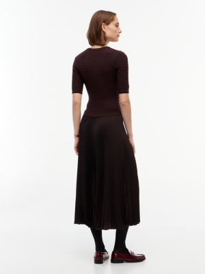 Женское платье Tommy Hilfiger Mixed-Media Pleated Midi, цвет: Шоколадный — фото 4