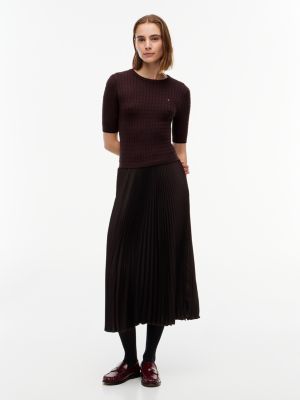 Женское платье Tommy Hilfiger Mixed-Media Pleated Midi, цвет: Шоколадный — фото 1