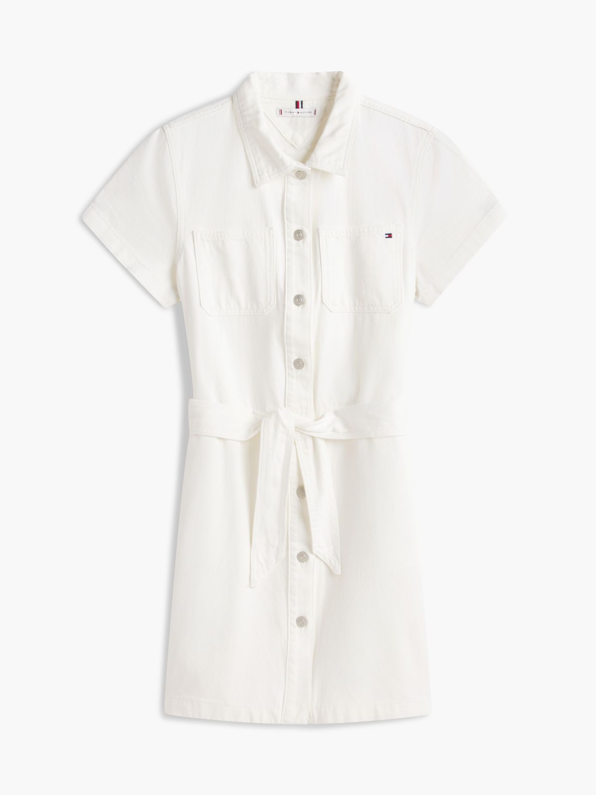 Belted White Denim Shirtdress — Optic White