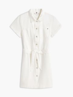 Belted White Denim Shirtdress — Optic White 3