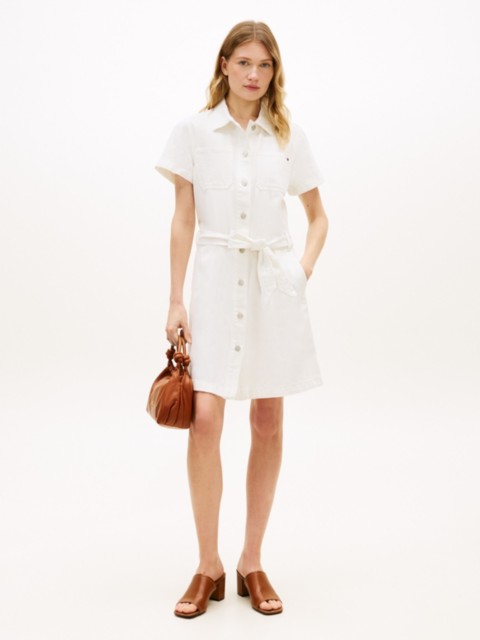 Tommy Hilfiger Belted White Denim Shirtdress