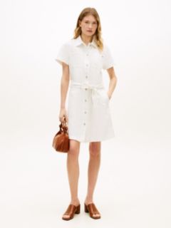 Belted White Denim Shirtdress — Optic White 1