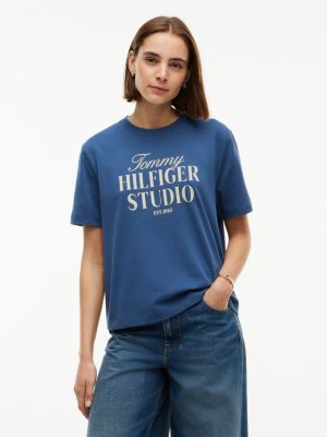 Relaxed Fit Tommy Studio Logo T-Shirt, Aegean Sea