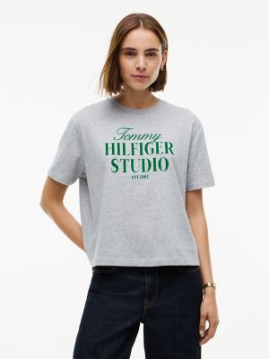 Relaxed Fit Tommy Studio Logo T-Shirt, Light Grey Heather