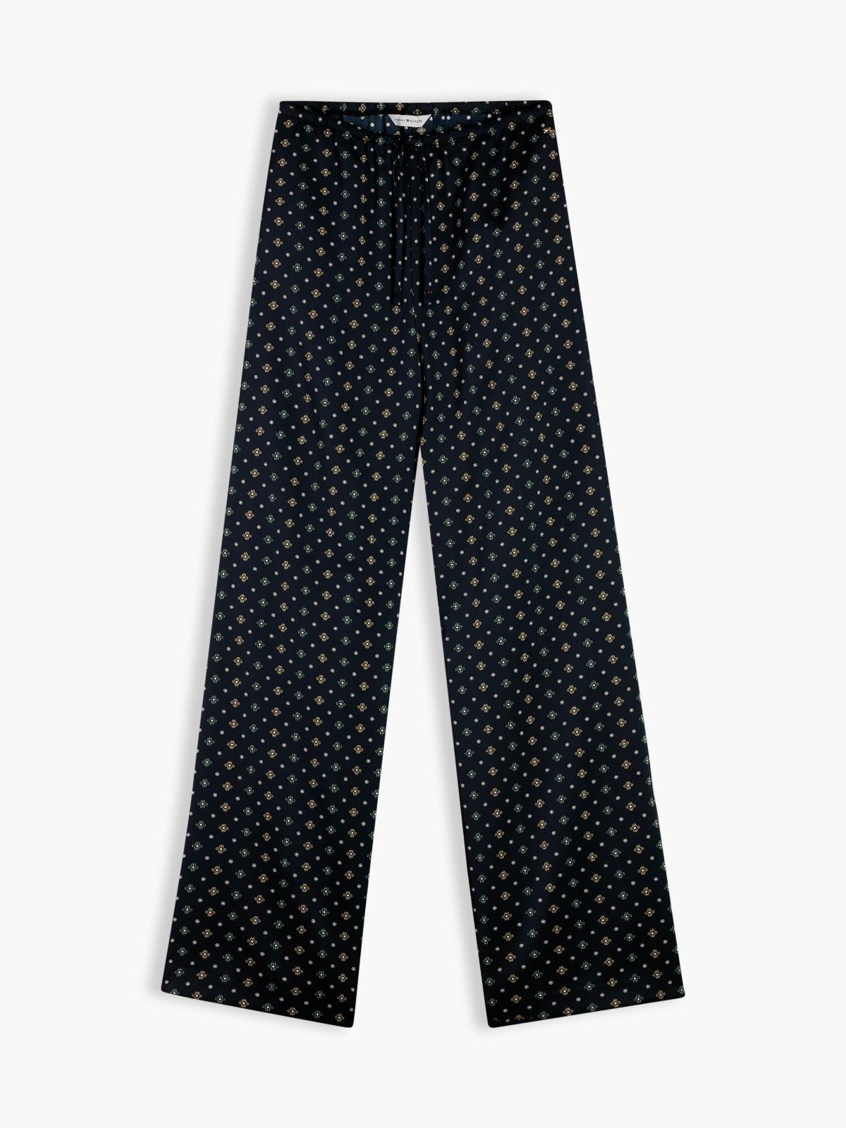 Foulard Print Satin Pull-On Pant — Navy Foulard