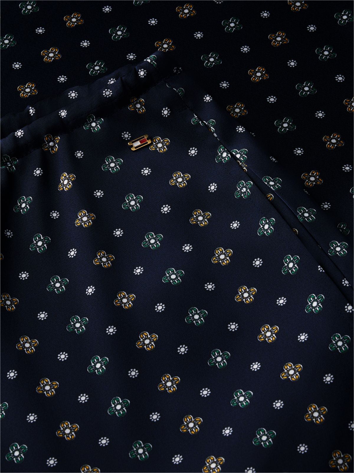 Foulard Print Satin Pull-On Pant — Navy Foulard
