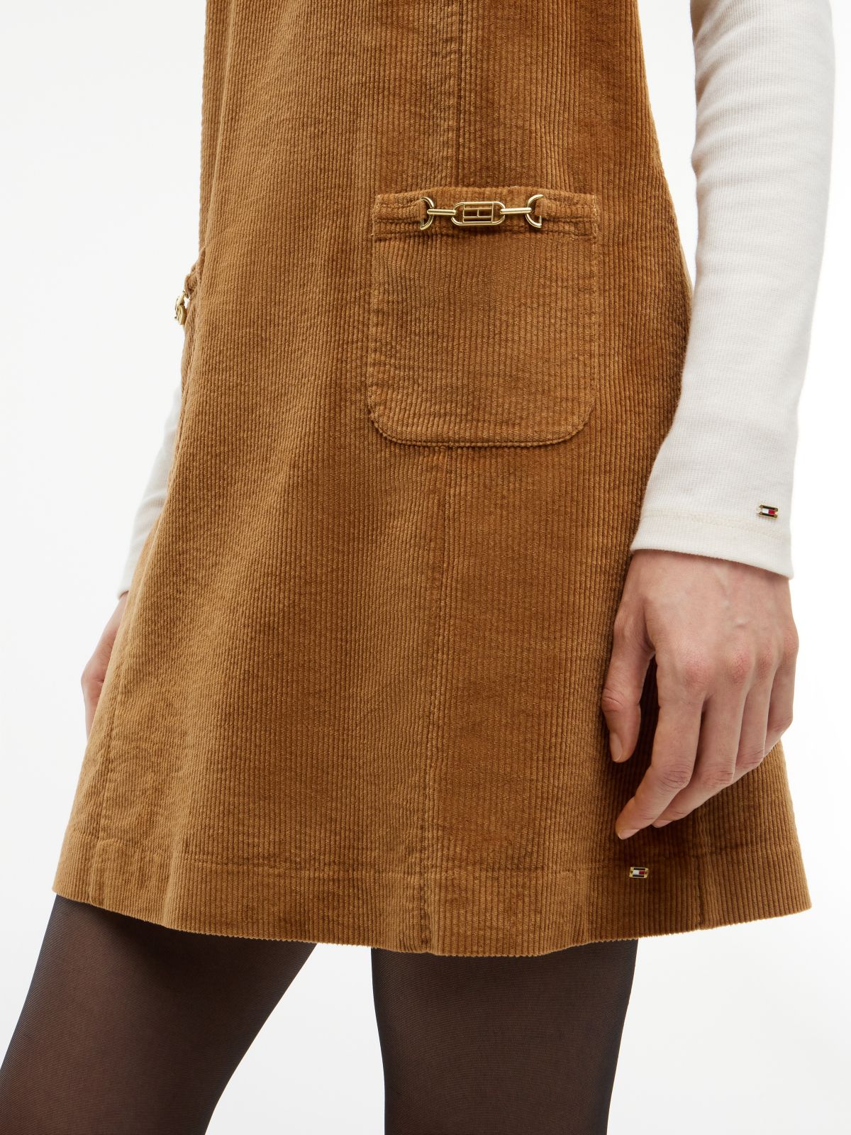 Stretch Corduroy Mini Shift Dress — Desert Khaki