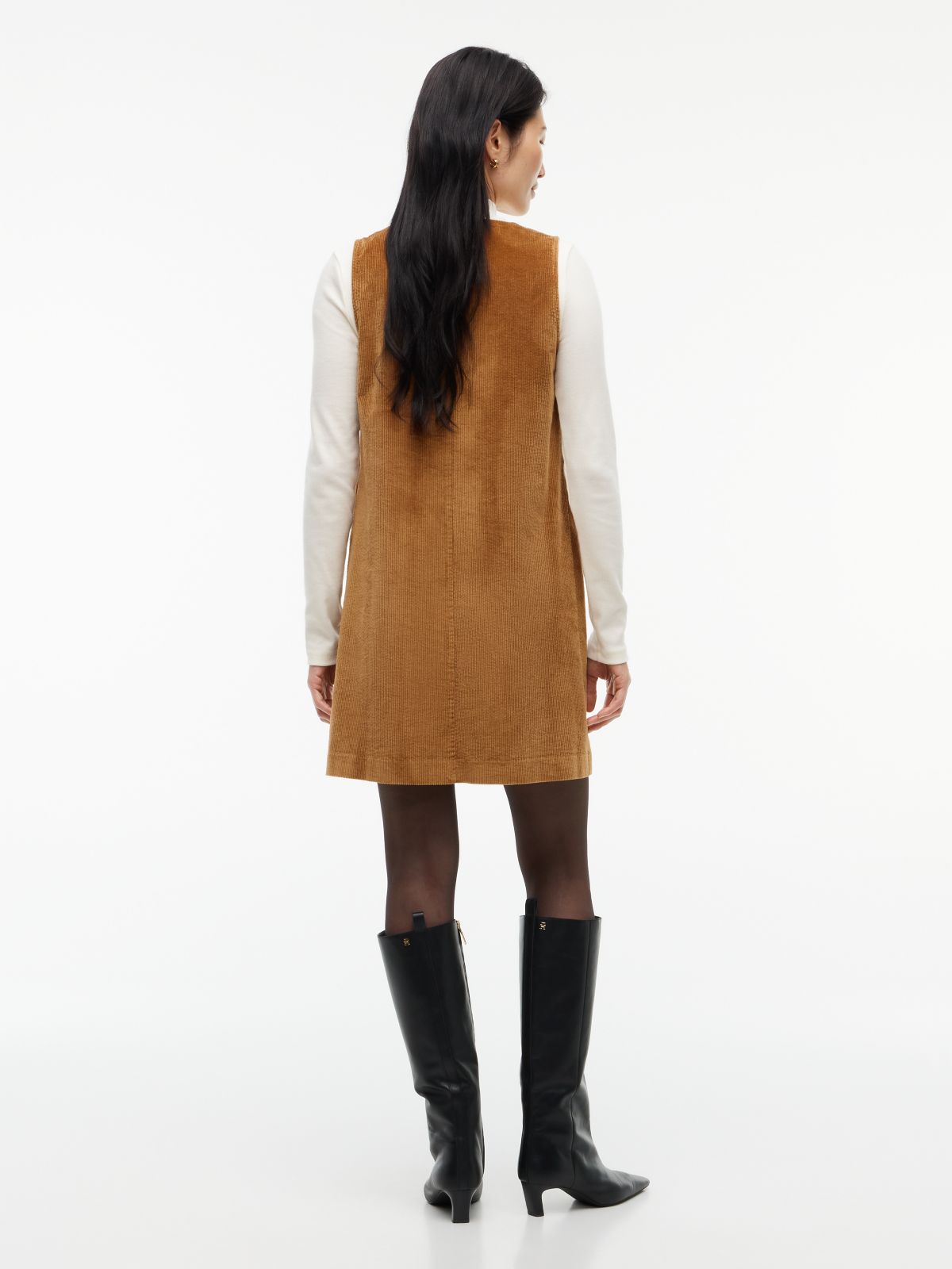 Stretch Corduroy Mini Shift Dress — Desert Khaki
