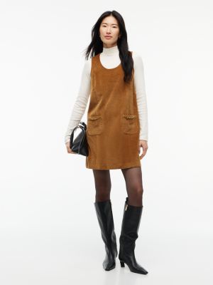 Stretch Corduroy Mini Shift Dress, Desert Khaki