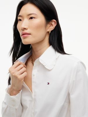 Женская рубашка Tommy Hilfiger Regular Fit Ruffle-Trim Oxford, цвет: Экрю — фото 3