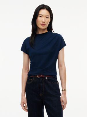 Tommy Hilfiger Women's Slim Fit Draped Interlock T-Shirt - Dark Blue - S