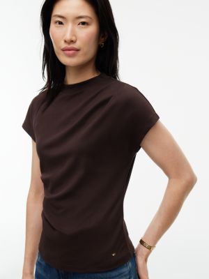 Женская футболка Tommy Hilfiger Slim Fit Draped Interlock, цвет: Шоколадный — фото 3