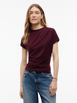 Slim Fit Draped Interlock T-Shirt, Deep Burgundy