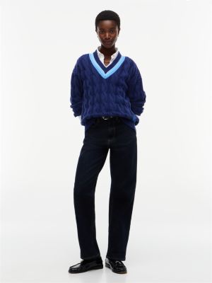 Женский свитер Tommy Hilfiger Relaxed Fit Cable Knit Cricket, цвет: Синий чернильный — фото 2