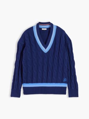Женский свитер Tommy Hilfiger Relaxed Fit Cable Knit Cricket, цвет: Синий чернильный — фото 5