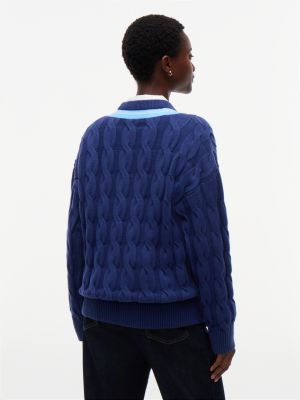 Женский свитер Tommy Hilfiger Relaxed Fit Cable Knit Cricket, цвет: Синий чернильный — фото 4