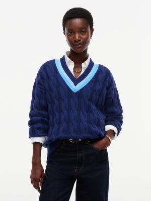 Женский свитер Tommy Hilfiger Relaxed Fit Cable Knit Cricket, цвет: Синий чернильный — фото 1